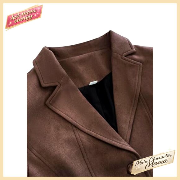 Vintage Faux Suede Blazer Slim Fit Open Front Lapel Jacket Work Casual Chic - Picture 3 of 6